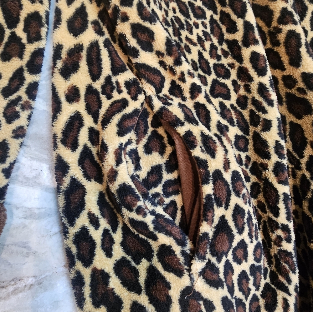 Oscar de la Renta Leopard Print Plush Zip Robe L/XL Long Sleeve Lounge Wear - Picture 9 of 9